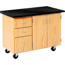 Kinectic Mobile Demo Table with Storage & Flat Chemguard Top, Oak Red