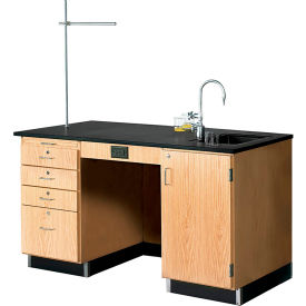Kinectic Instructor Desk with Sink, Epoxy Resin Top & Right Hinge Door, Oak Red