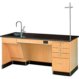 Kinectic ADA Instructor Desk with Sink & Phenolic Resin Top, Oak Red