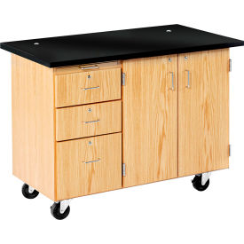Diversified Spaces Kinectic Mobile Demo Table with Storage, Rod Sockets & Chemguard Top, Oak Red