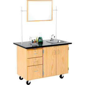 Kinectic Mobile Demo Table with Storage & Chemguard Top, Oak Red