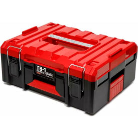 Heavy Duty Stackable Toolbox with Tray, 16-1/2"L x 13-13/16"W x 7-1/4"H, Black/Red