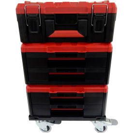 Mobile Stackable Toolbox Kit, 17-3/16"L x 14"W x 50-11/16"H, Black/Red
