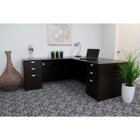 Executive L-Shaped Desk with Double Pedestal Drawer Unit, 84"W x 71"D x 29-1/2"H, Mocha