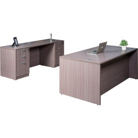 Office Desk & Credenza w/ Double Pedestal Drawer Unit, 66"W x 84"D x 29-1/2"H, Driftwood