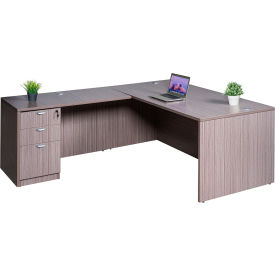 Executive L-Shaped Desk with Single Pedestal Drawer Unit, 71"W x 84"D x 29-1/2"H, Driftwood