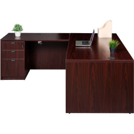 Executive L-Shaped Desk with Single Pedestal Drawer Unit, 71"W x 84"D x 29-1/2"H, Mahogany
