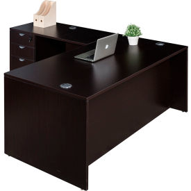 Executive L-Shaped Desk with Single Pedestal Drawer Unit, 71"W x 84"D x 29-1/2"H, Mocha