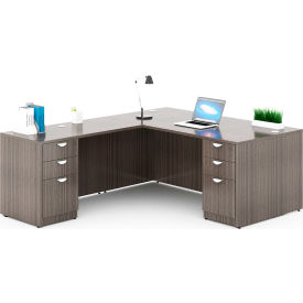 Executive L-Shaped Desk w/ Double Pedestal Drawer Unit, 84"W x 71"D x 29-1/2"H, Driftwood