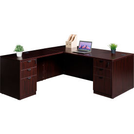Executive L-Shaped Desk with Double Pedestal Drawer Unit, 66"W x 72"D x 29-1/2"H, Mahogany