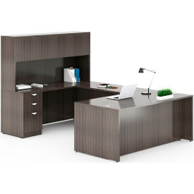 Executive U-Shaped Desk with Single Pedestal Drawer Unit, 108"W x 71"D x 65-1/2"H, Driftwood