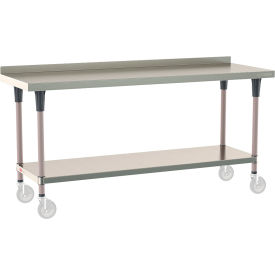 TableWorx 304 Stainless Steel Mobile-Ready Table, 72 x 24", Undershelf, 2" Backsplash