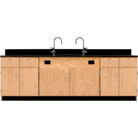 Kinetic Wall Service Station, Phenolic Top, Drawers, 108"L x 24"W x 36"H, Red Oak
