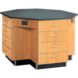 Kinetic Workstation, Phenolic Top & Drawers, 62"L x 62"W x 36"H, Red Oak