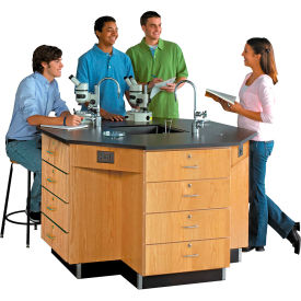 Kinetic Workstation, Phenolic Top, Sink & Drawers, 62"L x 62"W x 36"H, Red Oak