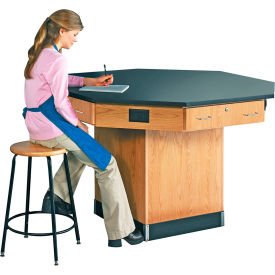 Kinetic Workstation, Epoxy Top, 56"L x 56"W x 36"H, Red Oak