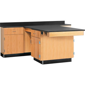 Kinetic Perimeter Workstation, Flat Surface & Drawers, 90"L x 84"W x 36"H, Red Oak