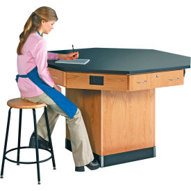 Kinetic Octagon Workstation, Phenolic Top, 56"L x 56"W x 36"H, Red Oak