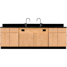 Kinetic Wall Service Station, Epoxy Top & Drawers, 108"L x 24"W x 36"H, Red Oak