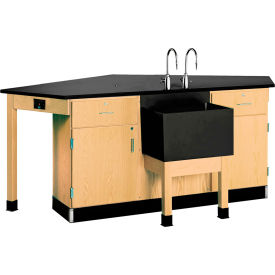 Forward Vision I Workstation with Sink & Drawers, 96"L x 50"W x 36"H, Red Oak