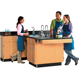 Kinetic Perimeter Workstation, Epoxy Top & Drawers, 90"L x 84"W x 36"H, Red Oak