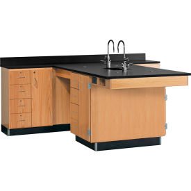 Kinetic Perimeter Workstation, Epoxy Top, 90"L x 84"W x 36"H, Red Oak