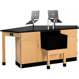 Forward Vision I Workstation with Sink & LabHands, 96"L x 50"W x 36"H, Red Oak