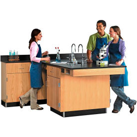 Kinetic Perimeter Workstation, Phenolic Top & Drawers, 90"L x 84"W x 36"H,Red Oak