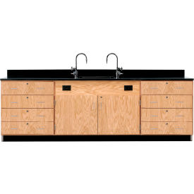 Kinetic Wall Service Station, Epoxy Top & 8 Drawers, 108"L x 24"W x 36"H, Red Oak