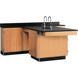 Kinetic Perimeter Workstation, Phenolic Top with Sink, 90"L x 84"W x 36"H,Red Oak