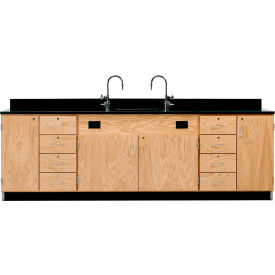 Kinetic Wall Service Station, Epoxy Top, 108"L x 24"W x 36"H, Red Oak