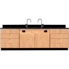 Kinetic Wall Station, Phenolic Top, 8 Drawers, 108"L x 24"W x 36"H, Red Oak