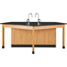 Forward Vision I Workstation, Epoxy Top with Sink, 96"L x 50"W x 36"H, Red Oak