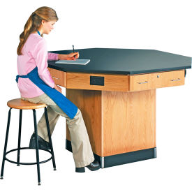 Kinetic Workstation, Epoxy Top, 62"L x 62"W x 36"H, Red Oak