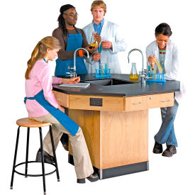Kinetic Workstation, Epoxy Top & Sink, 62"L x 62"W x 36"H, Red Oak