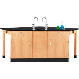 Forward Vision I Workstation with Sink, 96"L x 50"W x 36"H, Red Oak