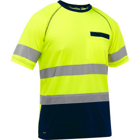 Men's Short Sleeve T-Shirt with Navy Bottom, Class 2, XL, Hi-Vis Yellow