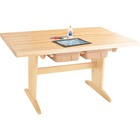 Perspective Table with 2 Tote Trays, 60"L x 42"W x 26"H, Almond Top