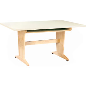 Perspective Table with Book Compartment, 60"L x 42"W x 26"H, Almond Top
