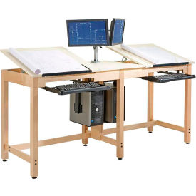 Draftsman Two-Station Deluxe Drawing Table, 84"L x 30"W x 39-3/4"H, Almond Top