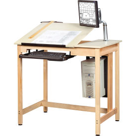 Draftsman Drawing/CAD Table, 42"L x 30"W x 39-3/4"H, Almond Top