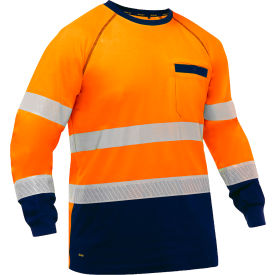 Men's Long Sleeve Shirt with Navy Bottom, Class 3, Size L, Hi-Vis Orange
