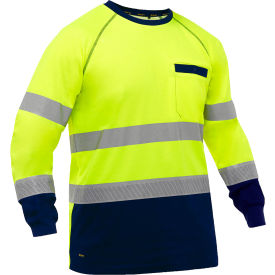 Men's Long Sleeve Shirt with Navy Bottom, Class 3, S, Hi-Vis Yellow