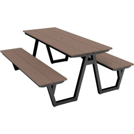 72" Indoor/Outdoor Picnic Table, Weathered Wood Polywood, Black Frame