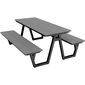Centra 72" Indoor/Outdoor Picnic Table, Light Gray Polywood, Black Frame