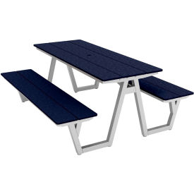 Centra 72" Indoor/Outdoor Picnic Table, Patriot Blue Polywood, Silver Frame