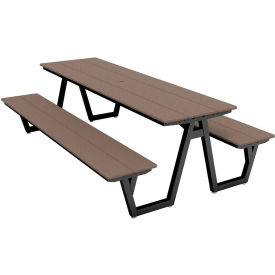 Centra 96" Indoor/Outdoor Picnic Table, Weathered Wood Polywood, Black Frame