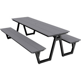 96" Indoor/Outdoor Picnic Table, Light Gray Polywood, Black Frame