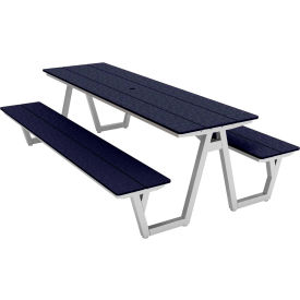 Centra 96" Indoor/Outdoor Picnic Table, Patriot Blue Polywood, Silver Frame