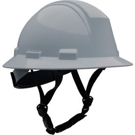 Full Brim Safety Helmet, 4-Point Textile, Non-Vented, Gray